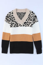 Load image into Gallery viewer, Khaki Leopard Color Block Long Sleeve Sweater
