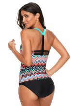 Load image into Gallery viewer, Coral Blue Zigzag Print Y Back Tankini Top
