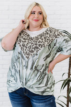 Load image into Gallery viewer, Plus Size Leopard Camo Splicing Twist Knot Half Sleeve T-Shirt

