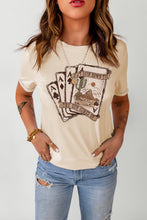 Load image into Gallery viewer, Khaki Western Poker Cards Graphic Print Short Sleeve T Shirt
