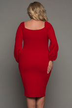 Load image into Gallery viewer, Long Sleeve Front Knot Plus size Midi Dress
