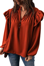 Load image into Gallery viewer, Ruffled Pleated Buttoned V Neck Blouse
