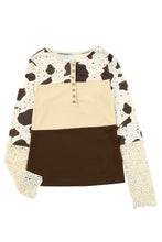 Load image into Gallery viewer, Cow Print Lace Cuff Long Sleeve Henley Top
