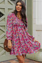 Load image into Gallery viewer, Smocked V Neck Puffy Sleeve Floral Dress
