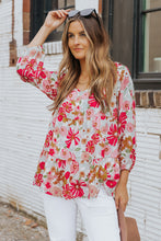 Load image into Gallery viewer, Floral Print Ruched V Neck Babydoll Blouse
