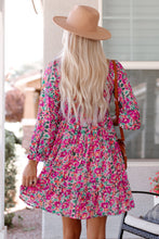 Load image into Gallery viewer, Smocked V Neck Puffy Sleeve Floral Dress
