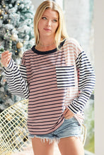 Load image into Gallery viewer, Striped Patchwork Pocketed Long Sleeve Top
