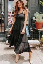 Load image into Gallery viewer, Tie Strap Smocked Frill Tiered Midi Dress
