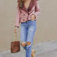 Pink Plush Lining Suede Cropped Double Breasted Coat