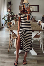 Load image into Gallery viewer, Stripe Print V Neck Maxi Dress with Side Splits
