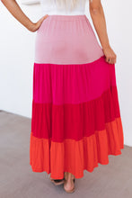 Load image into Gallery viewer, Color Block Tiered Drawstring High Waist Maxi Skirt
