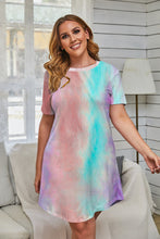 Load image into Gallery viewer, Multicolor Tie-dye Short Sleeve Plus Size Mini Dress
