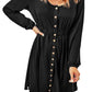 Black Button Up High Waist Long Sleeve Dress