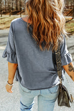 Load image into Gallery viewer, Ruffled Half Sleeve Buttoned Loose T Shirt
