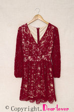 Load image into Gallery viewer, Wine Red V Neck Lace Skater Mini Dress
