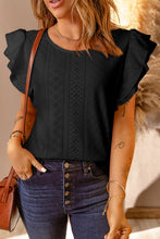 Load image into Gallery viewer, Rhombus Textured Ruffle Short Sleeve Blouse
