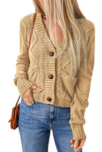 Load image into Gallery viewer, Beige Front Pockets Buttons Textured Cardigan
