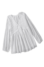 Load image into Gallery viewer, Swiss Dot Smocked Ruffled V Neck Top
