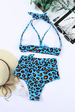 Load image into Gallery viewer, Halter V Neck Leopard High waisted swimsuits
