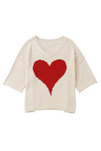 Load image into Gallery viewer, Beige V-neck Dropped Sleeve Heart Print Slouchy Shift Sweaters
