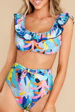Load image into Gallery viewer, Tropical Print Ruffled Square Neck Tie High Waist Swimsuit
