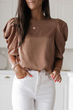 Load image into Gallery viewer, Keyhole Back Puff Sleeve Crew Neck Top
