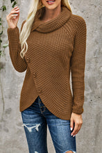 Load image into Gallery viewer, Khaki Buttoned Wrap Turtleneck Sweater
