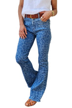 Load image into Gallery viewer, Leopard Print Raw Hem High Waist Flare Jeans
