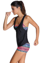 Load image into Gallery viewer, Multicolor Sports Bra Tankini Swimsuit with Black Vest
