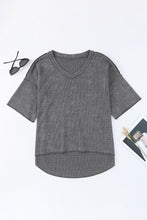 Load image into Gallery viewer, Waffle Knit Seamed Half Sleeve V Neck Top
