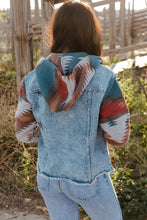 Load image into Gallery viewer, Multicolor Aztec Print Frayed Hem Denim Jacket
