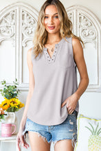 Load image into Gallery viewer, Notched Neck Eyelet Thermal Knit Tank
