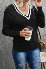 Load image into Gallery viewer, Deep V Contrasted Neckline Knitted Sweater
