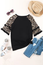Load image into Gallery viewer, Ruffled Leopard Sleeve Patchwork Top
