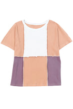 Load image into Gallery viewer, Colorblock Stitching Short Sleeve Rib Knit Top

