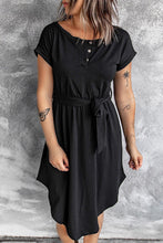 Load image into Gallery viewer, Buttons Crewneck Lace-up High Waist Mini Dress
