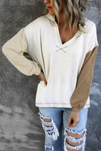 Load image into Gallery viewer, Khaki Colorblock V Neck Long Sleeve Hoodie
