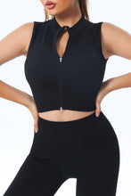 Load image into Gallery viewer, Solid Color Zip up Sleeveless Active Crop Top
