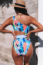 Load image into Gallery viewer, Asymmetric Cutout Belted Printed One-piece Swimwear
