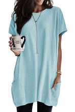 Load image into Gallery viewer, Light Blue Side Pockets Short Sleeve Tunic Top
