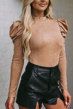 Load image into Gallery viewer, Puff Sleeve Suede Bodysuit
