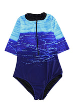 Load image into Gallery viewer, Print Zip Front Half Sleeve One Piece Swimsuit
