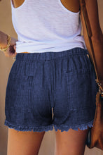 Load image into Gallery viewer, Dark Blue Casual Pocketed Frayed Denim Shorts
