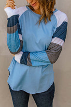 Load image into Gallery viewer, Color Block Long Sleeves Blue Pullover Top
