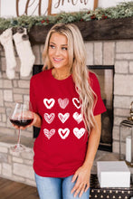 Load image into Gallery viewer, Various Heart Glitter Flocking Pattern Valentines Graphic Tee
