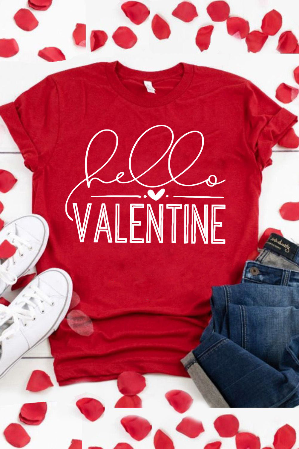 Hello Valentine Letter Print T Shirt