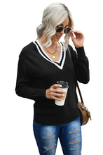 Load image into Gallery viewer, Deep V Contrasted Neckline Knitted Sweater
