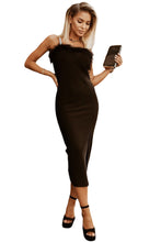 Load image into Gallery viewer, Rhinestone Straps Feather Trim Bodycon Midi Dress with Slit
