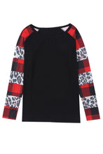 Load image into Gallery viewer, Off Shoulder Plaid&amp;Leopard Print Long Sleeve Top
