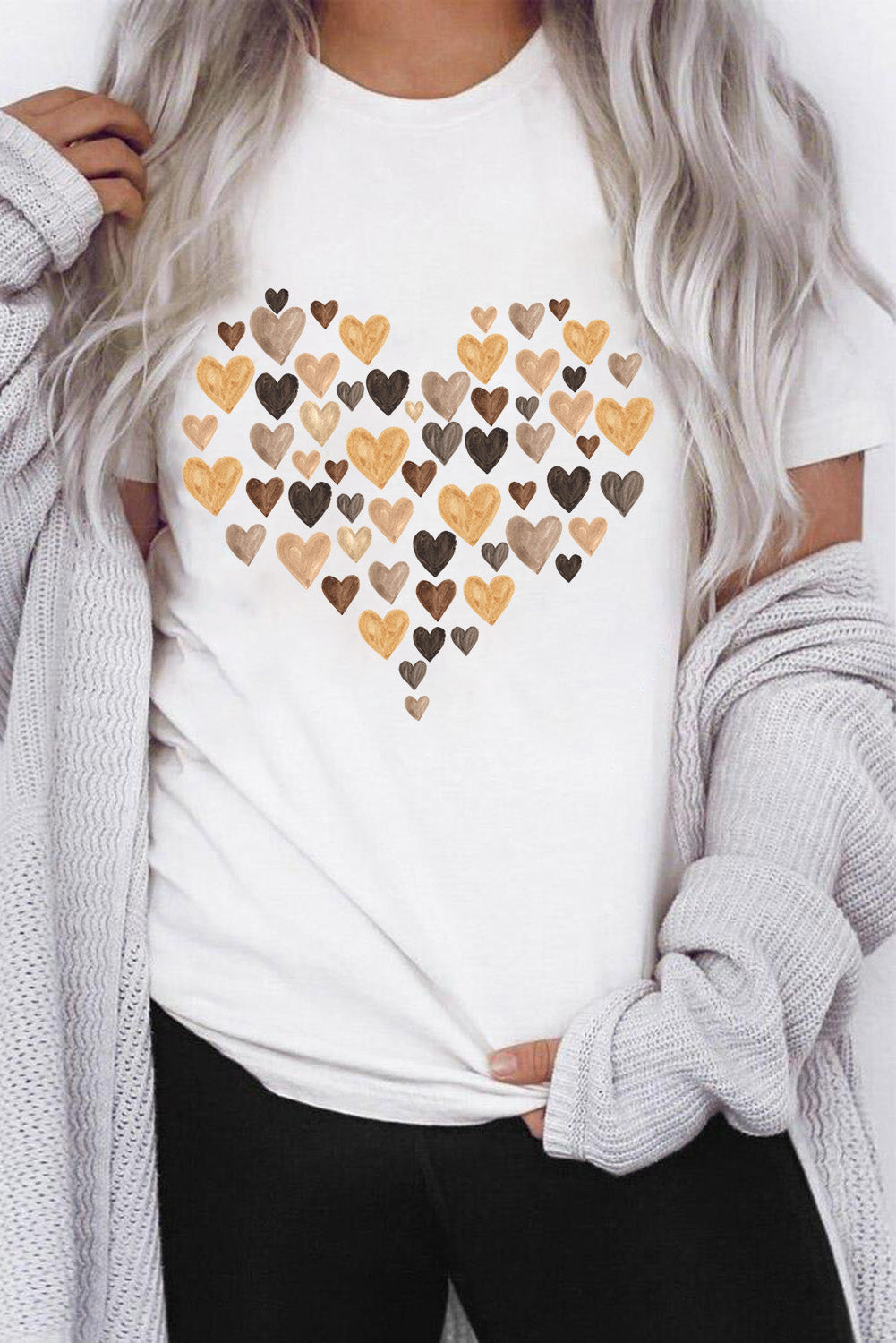 Valentines Day Heart Shaped Print Crew Neck Graphic Tee